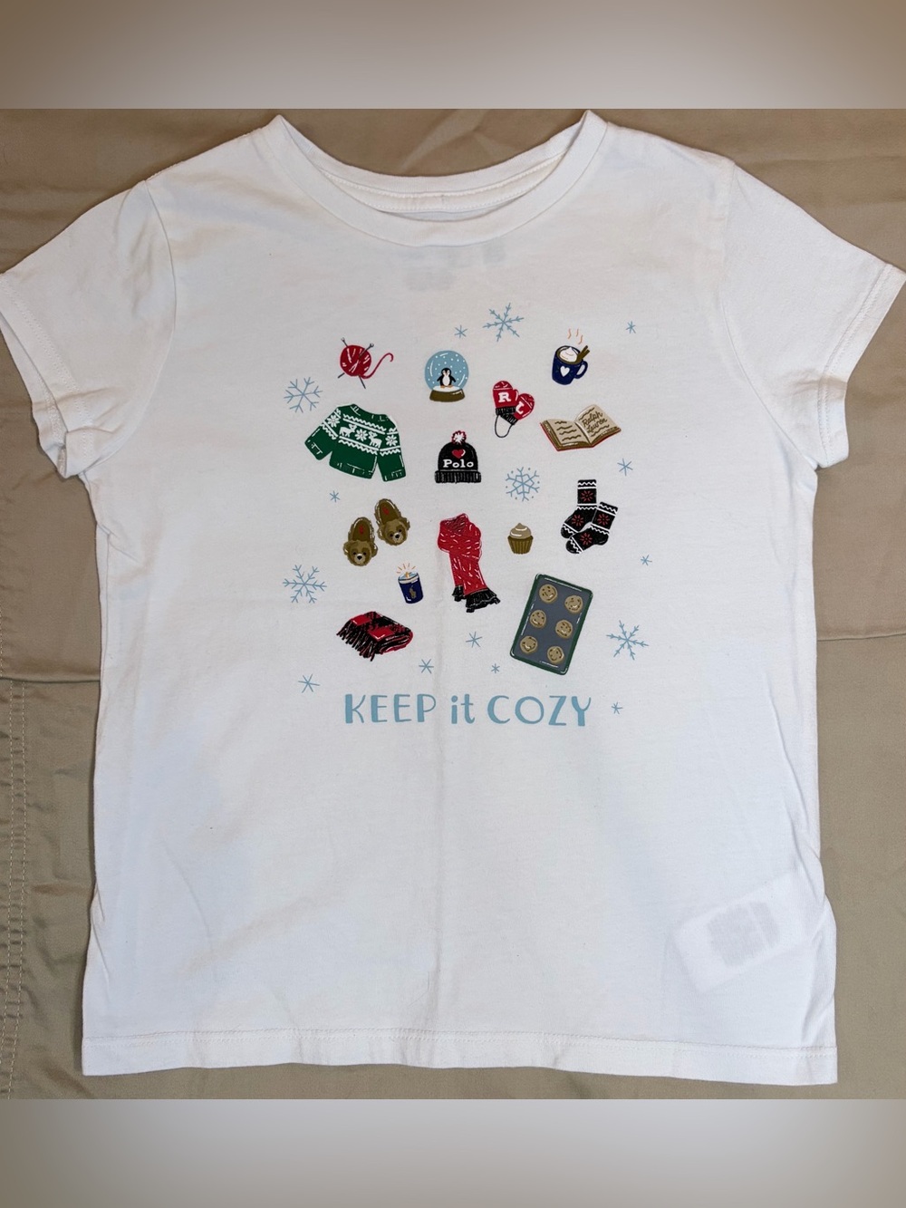 Polo Ralph Lauren “Keep It Cozy” white tee Girls Sz M 8-10